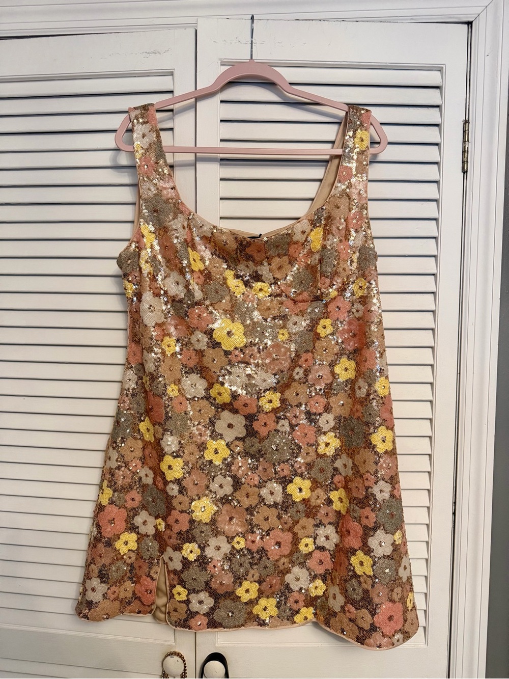 Cider Floral Sequin Tank Dress in Yellow and Pink